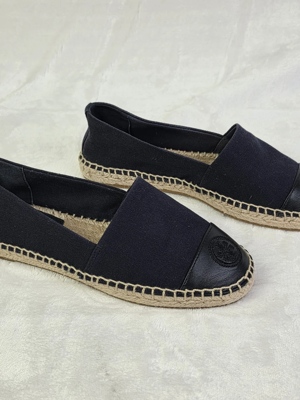 Tory Burch Espardrille Flats Womens 5 Navy Canvas Braided Jute Slip‎ On Casual